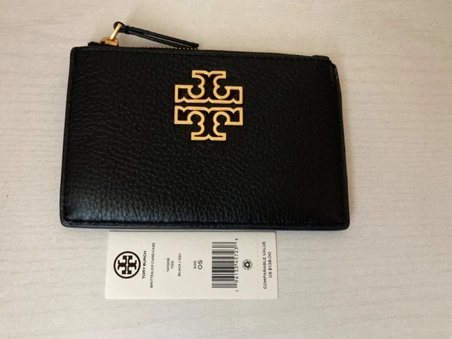 NWT Tory Burch Britten Leather Zip Card Case Card Holder Wallet Black
