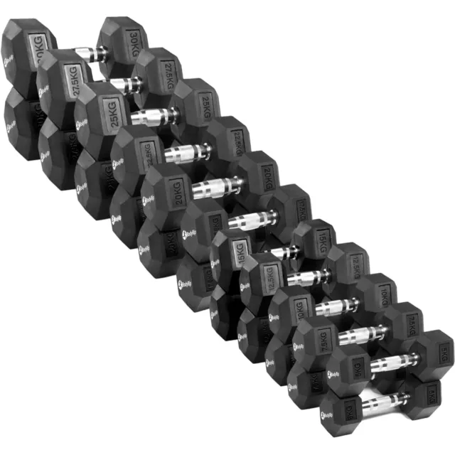 BodyRip Hexagonal Dumbbells Pair Weight Set 5-30kg Gym Exercise Rubber Encased