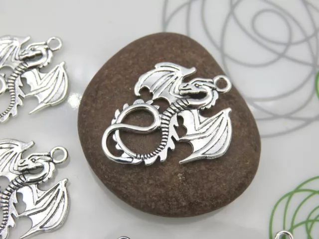 10 x Dragon Charms Pendants Silver Tone Metal Jewellery Making Craft Supplies