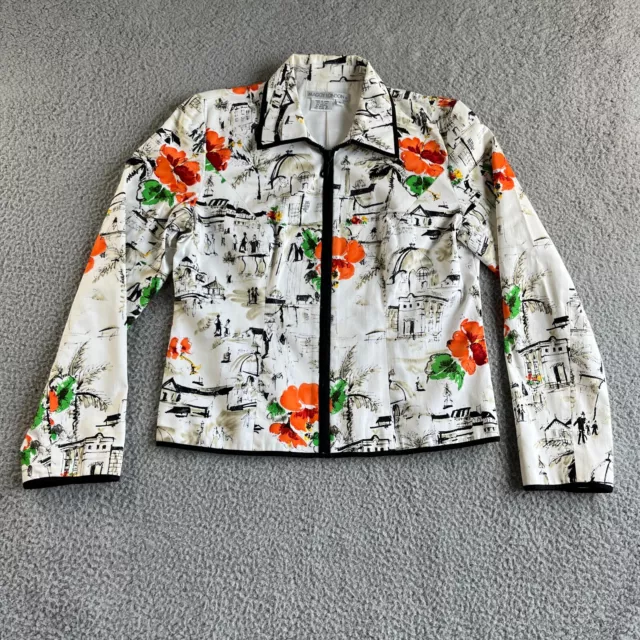 New Maggy London Blazer Womens 6 White Floral Jacket Chic Designer Urban Zipper