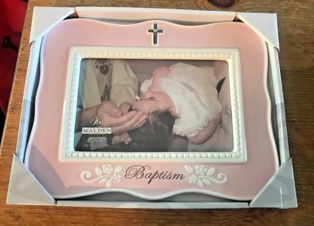 Malden Baptism Frame Pink Christening New Baby Girl 4" x 6" New In Box