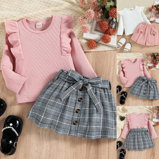 Kids Baby Girls Ruffle Tops + Skirts Outfits Toddler Party Dress Clothes Set UK