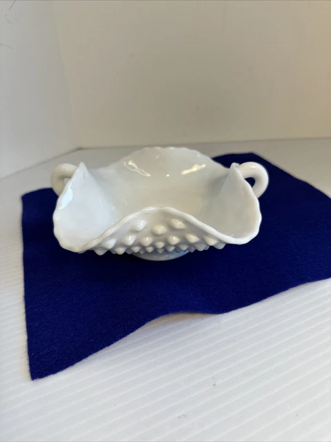 Vintage Fenton Hobnail BonBon Dish with Handles Milk Glass