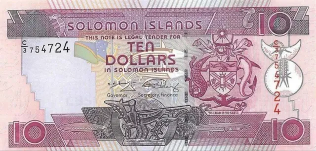 10 Dollars Solomon Islands Bill Note. $10 Solomon Uncirculated Banknotes 2008.