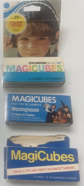 Set of 3 Vintage Magicubes Magic Cubes 36 Flashes f/ x tyoe & pocket camera