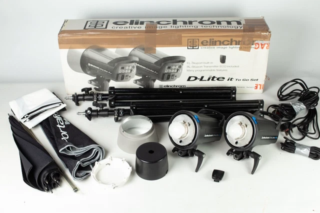 Juego de flash de estudio Elinchrom D-Lite 4 it to go - Brolly/Box 2 cabezales + Skyport.