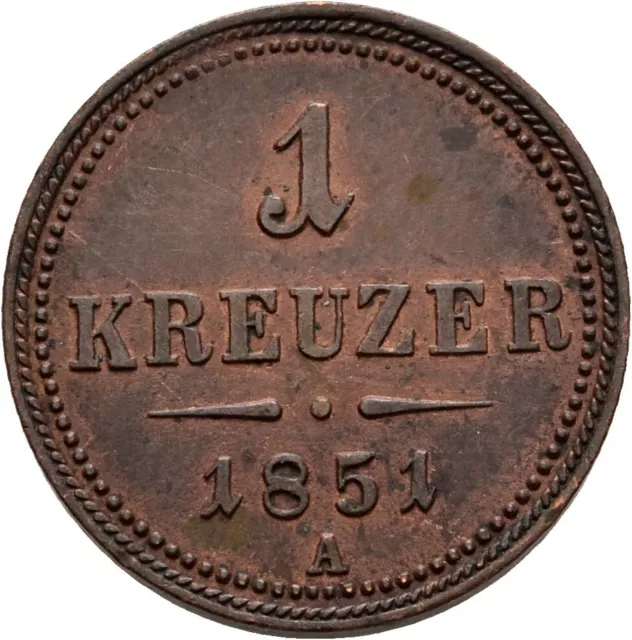 Österreich 1 Kreuzer 1851 A Franz Josef I., Kupfer 5,2 g  Original #HPK850