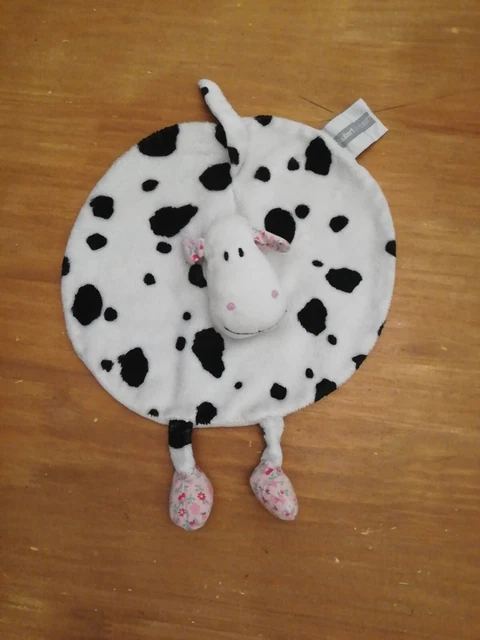 Doudou Aubert Concept Aubertconcept Vache Plat Rond Blanc Tâches Noires Fleurs
