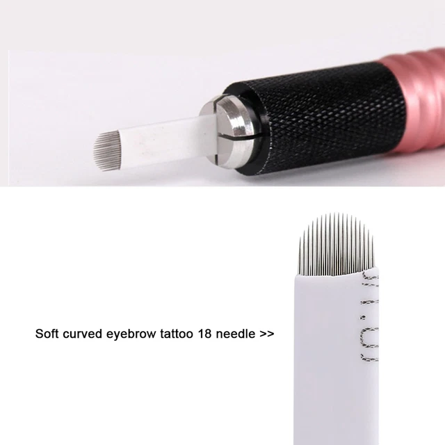 Confezione da 50 micro lame curve 18 pin semipermanenti trucco sopracciglia