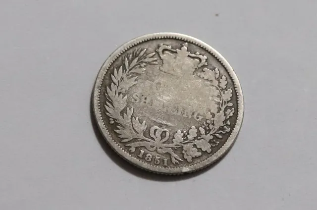 Uk Gb Shilling 1851 Young Victoria Silver Very Rare B40 Wo26