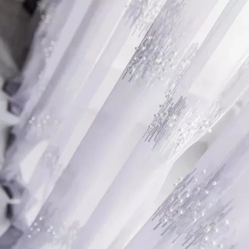 Fashion Pearls Sequins Embroidered Curtains for Luxury Sheer Tulle Wave Curtains