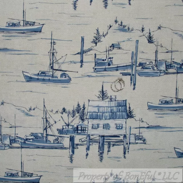 BonEful Fabric FQ Cotton Quilt Scenic Blue Sail Boat Water Ocean Fishing Dock US