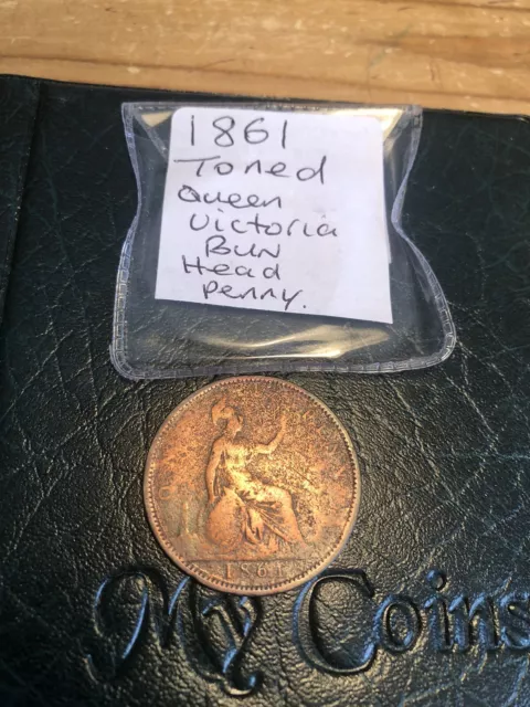 1861 Queen Victoria Bun Head One Penny Toned