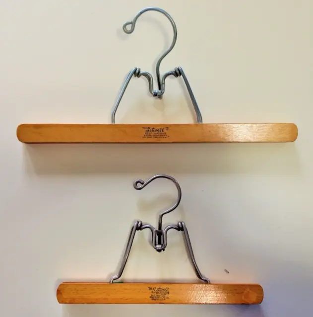 Lot of 2 Vintage SETWELL Wooden Hangers ~ Pants ~ Skirts ~ 13" ~ 9"