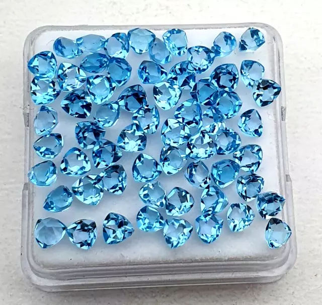 Natural Swiss Blue Topaz Trillion Faceted Loose Gemstone Lot 35 Pcs 10 CT 4 MM