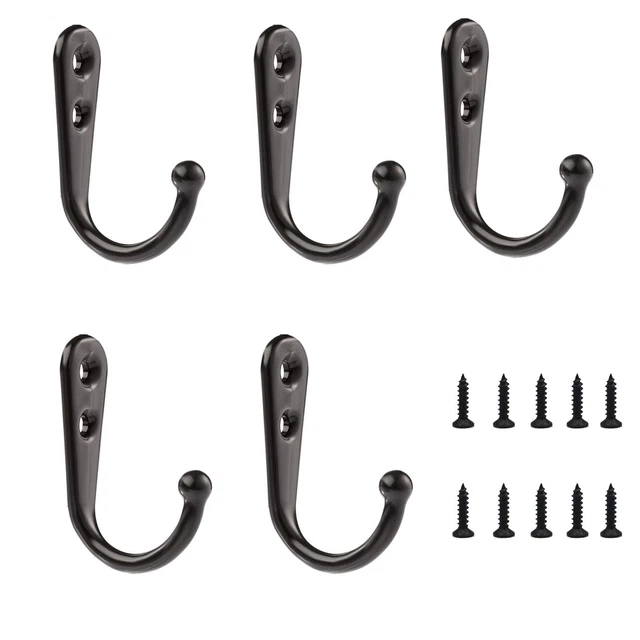5 PCS Black Wall Mounted Coat Hooks Bath Towel Hooks Door Hook Hanger