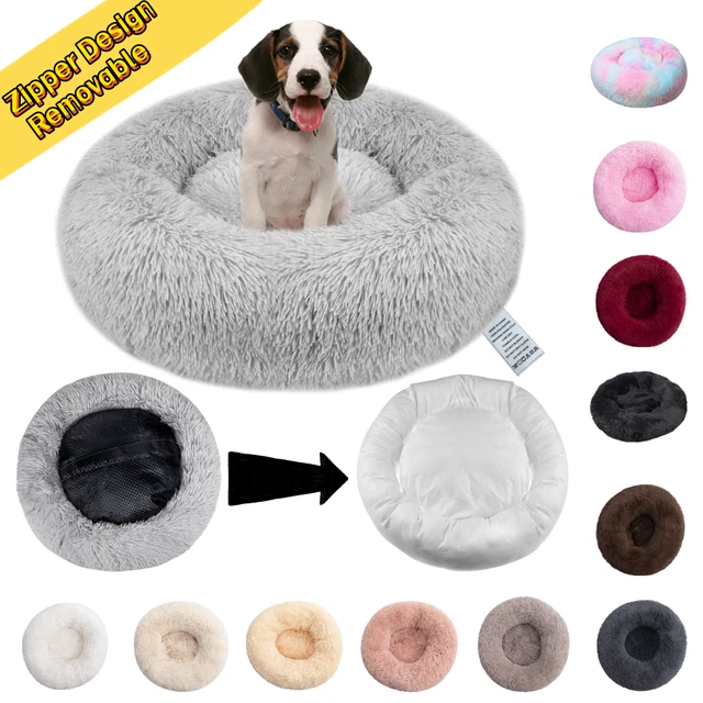 Pet Dog Cat Calming Bed with Removable Cover & Zipper Washable Fluffy Donut Beds