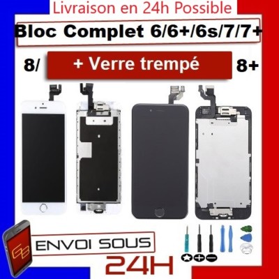 BLOC COMPLET VITRE TACTILE ECRAN LCD IPHONE 6/6 plus/6s/6s+/7/7+/8/8+ NOIR/BLANC