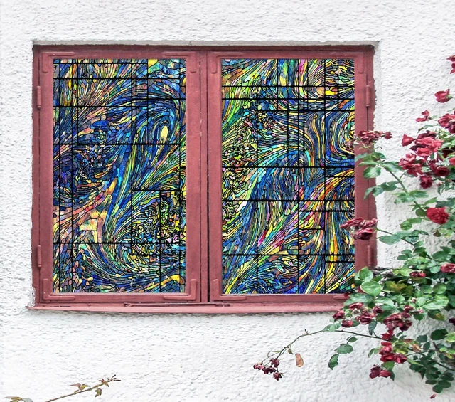 3D Blue Pattern O430 Window Film Print Sticker Cling Stained Glass UV Block Am