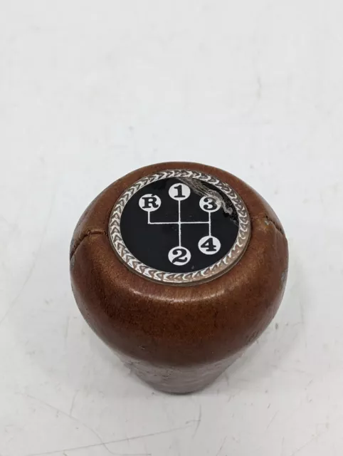 Vintage Brown Leather 4 Speed Gear Shift Knob Handle Accessory Manual Shifter 2