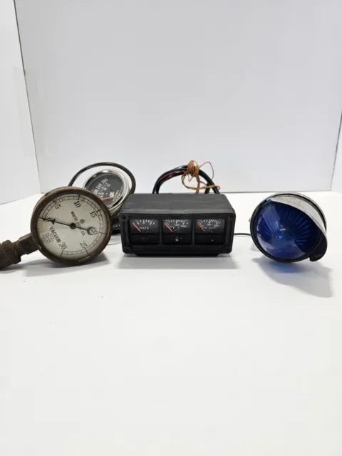 Vintage Automobile Truck Rat Rod Lot Volt Amps Accessory Gauges Blue Light Vac