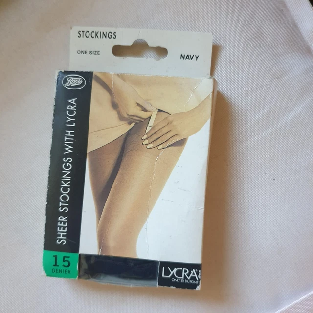 Calze vintage anni '90 Y2K blu navy Lycra 15 den trasparente taglia unica