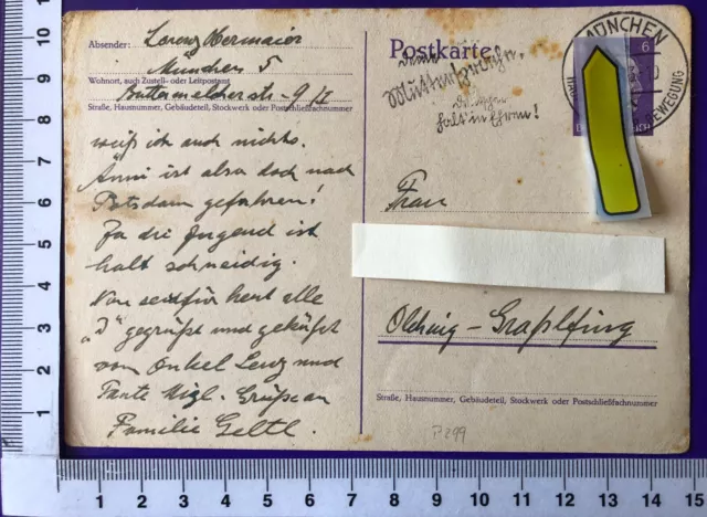DR GA Ganzsache P299I MWS "Mutter . ." 1943 München nach Olching