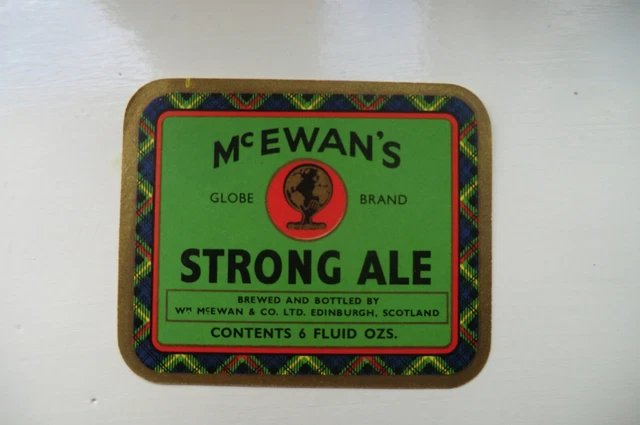 MINT McEWAN'S EDINBURGH STRONG ALE 6 FL OZ BREWERY BEER BOTTLE LABEL GLOBE BRAND