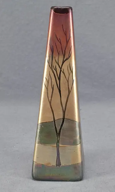 Weller Lasa Iridescent Obelisk Shaped 6 3/8 Inch Art Pottery Vase C. 1920s