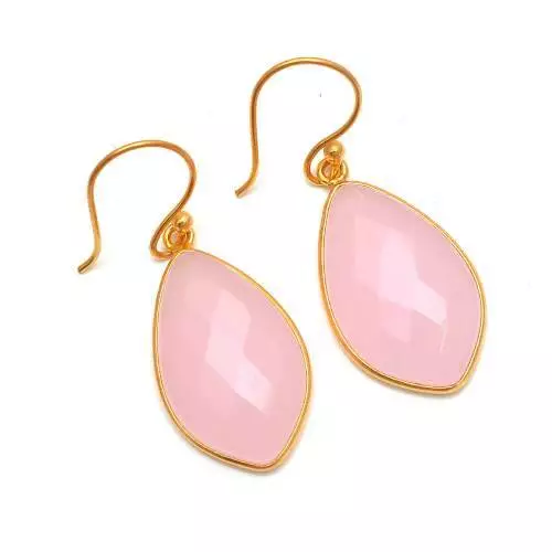 Glowing Pink Chalcedony Gemstone Earring For Women Style Gold Plated Earring