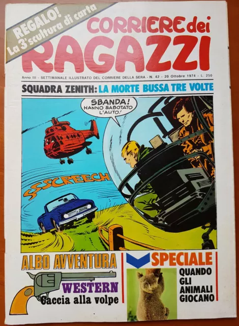 CORRIERE DEI RAGAZZI 1974 n.  42 - ottimo++ -con Albo Avventura e scultura carta