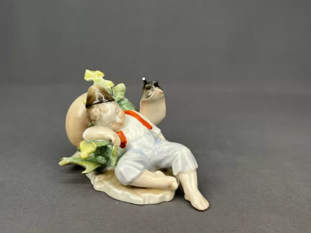 Vtg. Herend Porcelain Figurine Boy Sleeping with Snail Nearby 5 3/4"