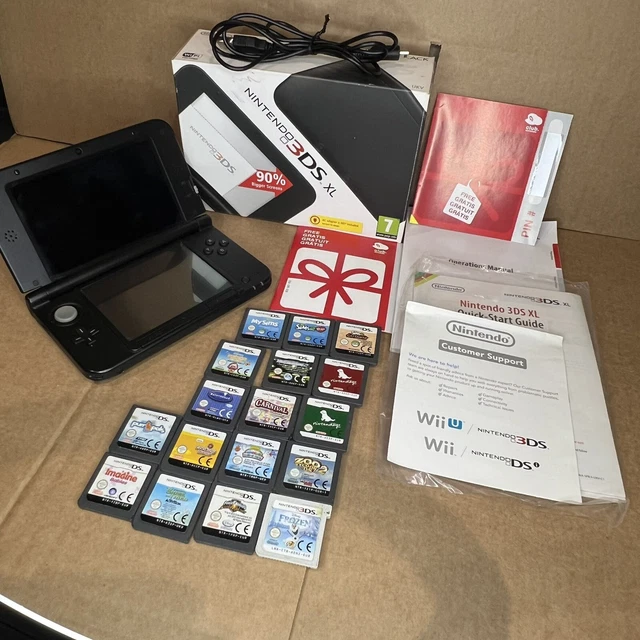 NINTENDO 3DS XL BLACK Console Boxed with 17 Games SIMS, NINTENDOGS ...