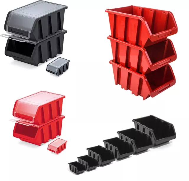 Storage Bins Plastic Order Picking Parts Boxes Lid Scooped Front Stackable Wall