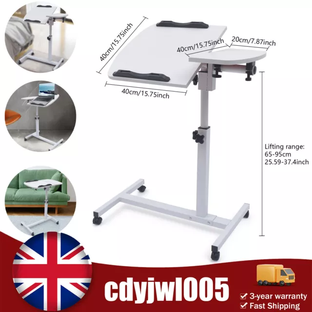 Home Office Laptop Desk Rolling Table Computer Mobile Stand Adjustable Portable