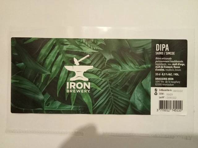 Etiquette de Bière : DIPA Sabro Simcoe -  IRON Brewery - 82 France