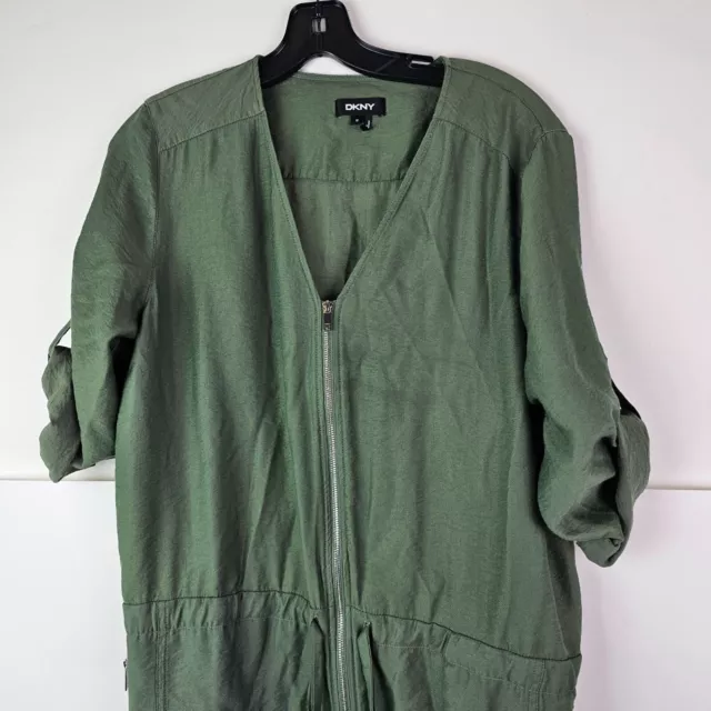 DKNY JUMPSUIT WOMENS Size 12 Foundation Long Sleeve Green Zip Front ...