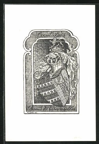 Exlibris von Junod für Barao de Vasconcelles, Wappen mit Ritterhelm