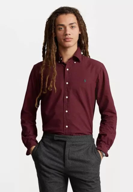 POLO RALPH LAUREN Camicia uomo Oxford tinta uomo Vino Rossa Nuova 710847235029