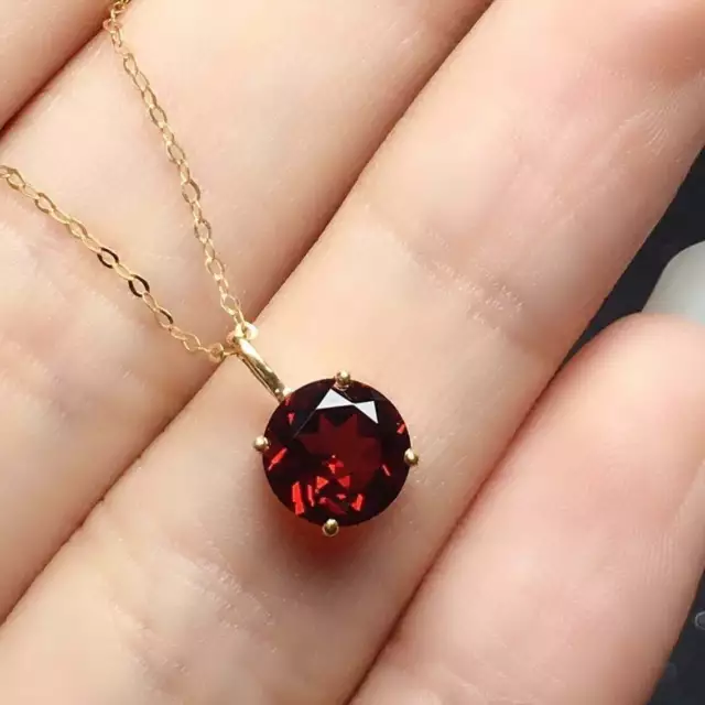 1.50Ct Round Cut Red Garnet Solitaire Pendant 14K Yellow Gold Finish Free Chain
