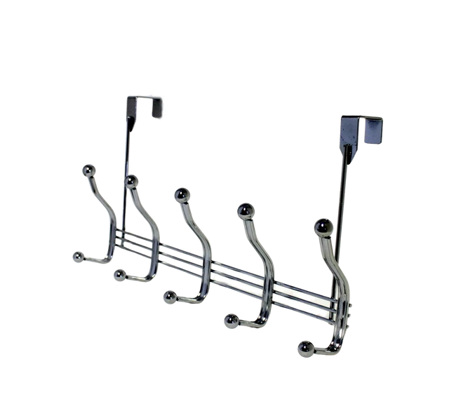 Metal Over The Door Hook Hanger Rack Silver Chrome Finish 10 Hook  Coats Towels