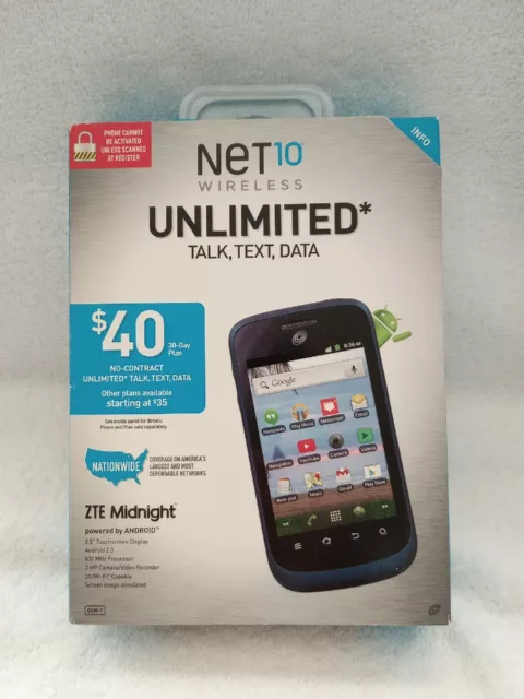 Net10 Wireless Unlimited Talk Text Data ZTE MIDNIGHT ANDROID