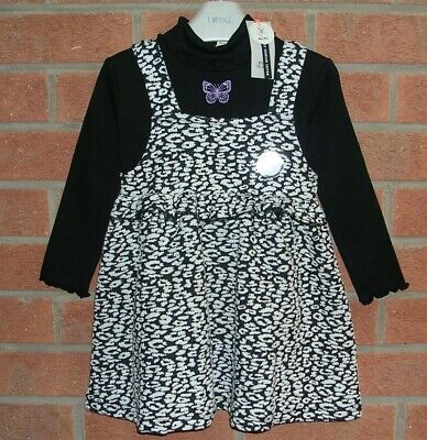 RIVER ISLAND Girls Black Polo Neck Top Pinafore Dress Set Age 12-18 Months NEW