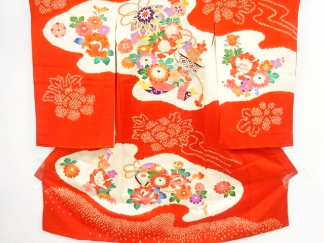 44701# Japanese Kimono / Antique Kimono For Birls / Shibori / Mari Ball With Kik