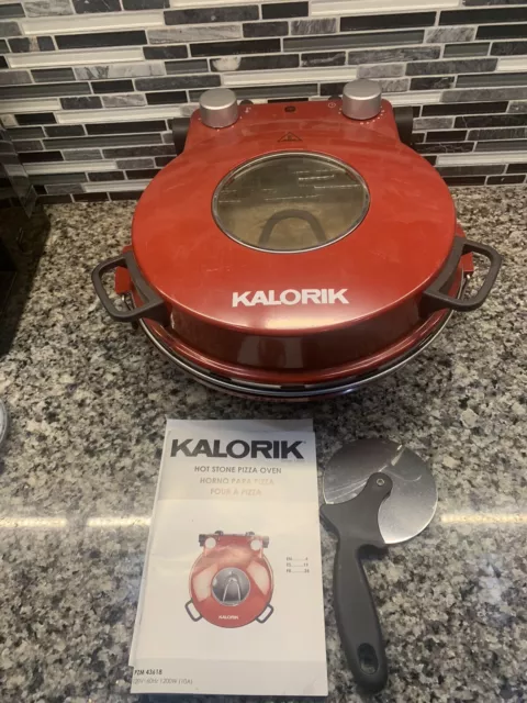 Kalorik Hot Stone Pizza PZM43618 Red Electric 12” Round Handled Indoor Oven