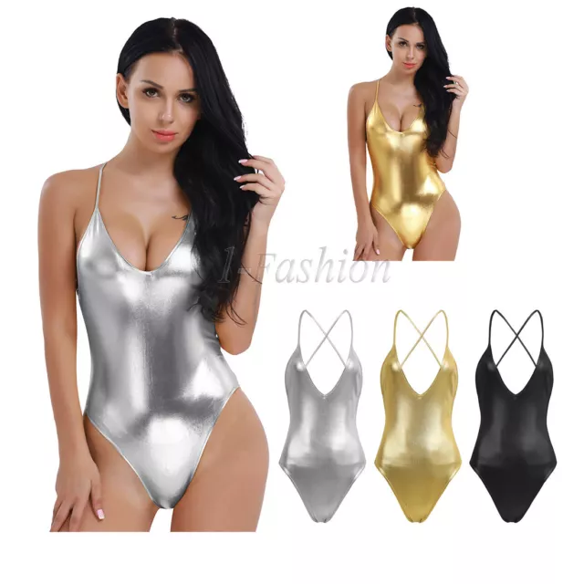 Sexy Women Leather Leotard Bodysuit Ballet Jumpsuit Catsuit Clubwear Romper Tops