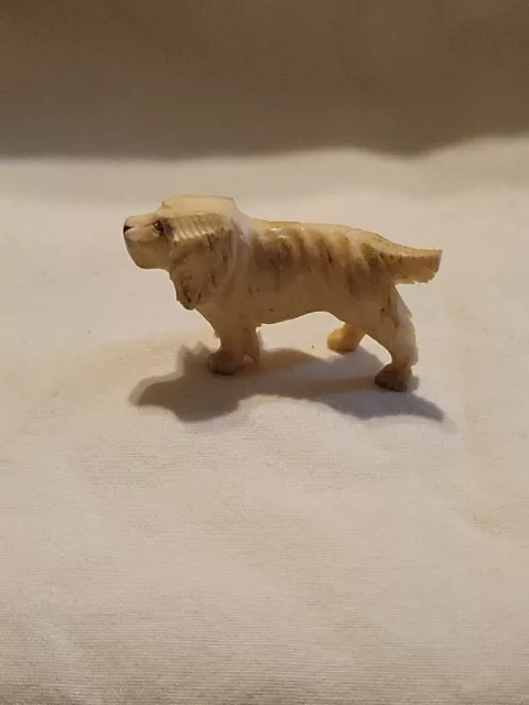 Vintage hand Carved bovine Bone Clumber cooker spaniel dog miniature nice!