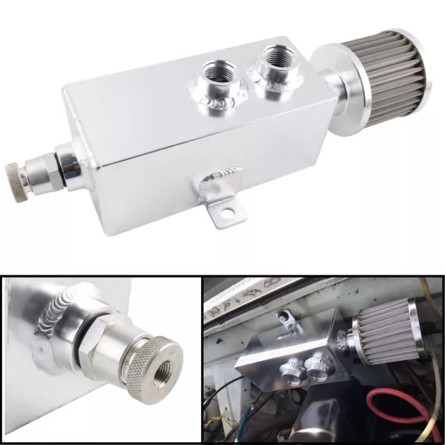 1L Aluminum Baffled Oil Catch Can 10AN Reservoir Tank 2 Port + Filter +Drain Tap