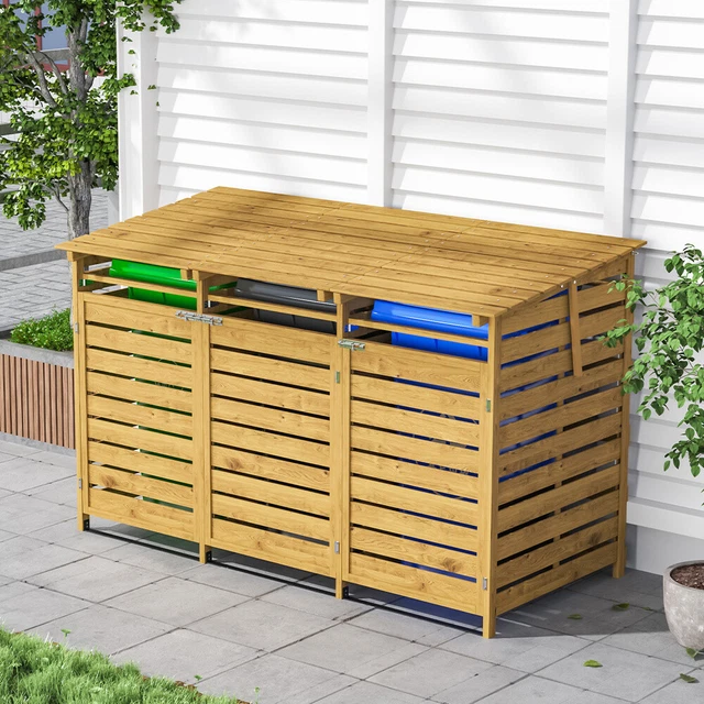 WOODEN WHEELIE BIN Store Outdoor Garden Dustbin Waste Cupboard Shed w