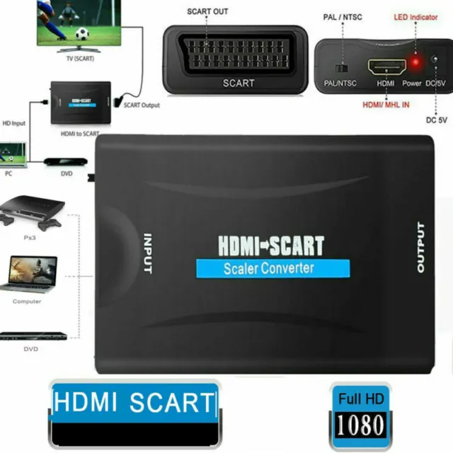 AIFHDAUF Convertisseur péritel vers HDMI, convertisseur RCA vers HDMI,  commutateur 3 en 1, Adaptateur vidéo avec